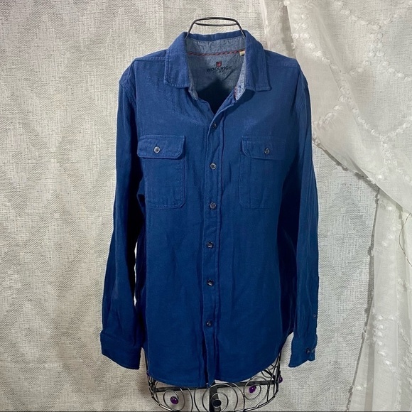 Woolrich navy blue collared button up size L - Picture 1 of 8